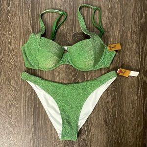NWT PINK Push-up Bikini Set - Medium - Glitter Green